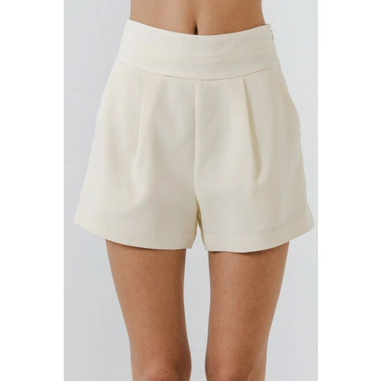 Endless Rose Waist Band Detail Shorts Cream - Image 5