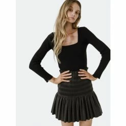 Endless Rose Smocked Pleated Faux Leather Skirt Skirts Brown