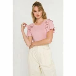 Endless Rose Shoulder Ruffle Top Tops Purple