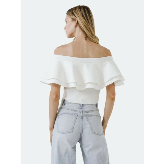 Endless Rose Off-Shoulder Crop Knit Top Tops White - Image 5