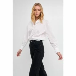 Endless Rose Drop Placket Collared Shirt Tops Powder Blue