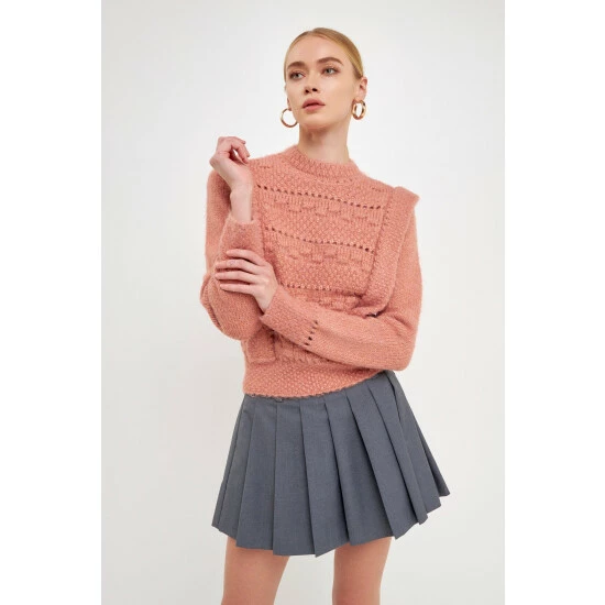 Endless Rose Chunky Wool Knit Detailed Sweater Sweatshirts & Sweaters Dusty Rose - Image 4