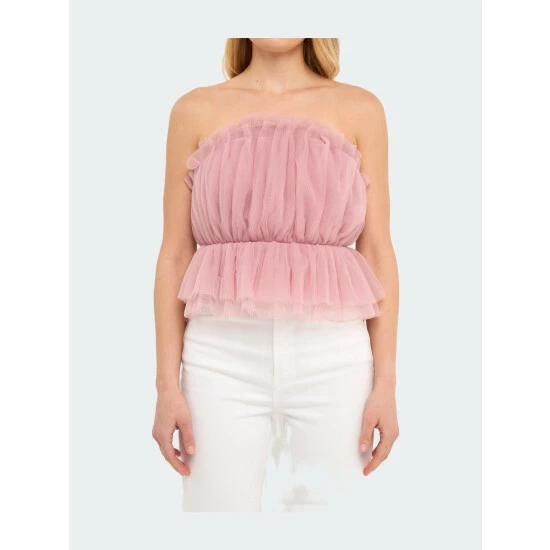 Endless Rose Strapless Tulle Peplum Top Tops Black - Image 5