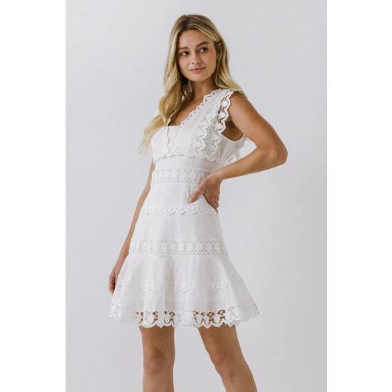 Endless Rose Plunging Neck Lace Trim Dress Dresses White - Image 3