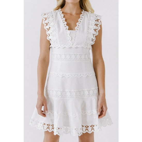 Endless Rose Plunging Neck Lace Trim Dress Dresses White - Image 5