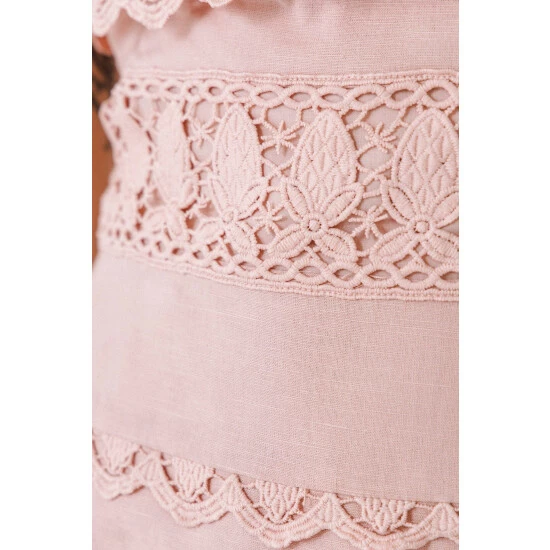 Endless Rose Plunging Neck Lace Trim Dress Dresses White - Image 8