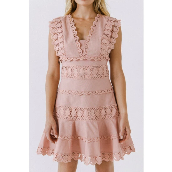 Endless Rose Plunging Neck Lace Trim Dress Dresses White - Image 9