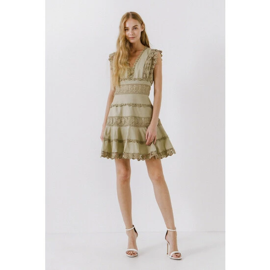 Endless Rose Plunging Neck Lace Trim Dress Dresses White - Image 10