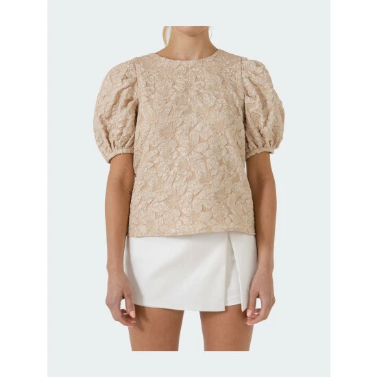 Endless Rose Texture Puff Sleeve Top Tops Black - Image 3