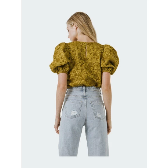 Endless Rose Texture Puff Sleeve Top Tops Black - Image 6