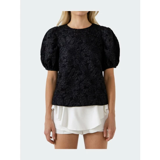 Endless Rose Texture Puff Sleeve Top Tops Black - Image 8