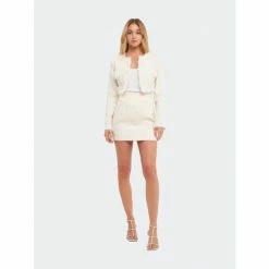 Endless Rose Trimmed Feather Cropped Blazer Coats, Jackets & Blazers Ivory