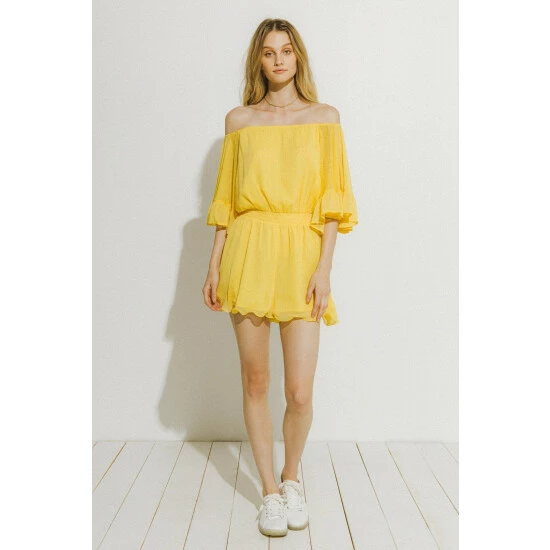 Endless Rose Ruffled Sleeve Romper Jumpsuits & Rompers Yellow - Image 5