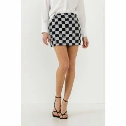 Endless Rose Sequins Check Mini Skirt Skirts Black/white