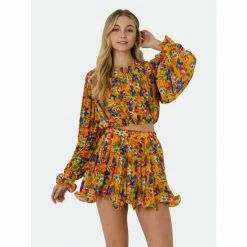 Endless Rose Floral Pleated Mini Skirt Skirts Yellow