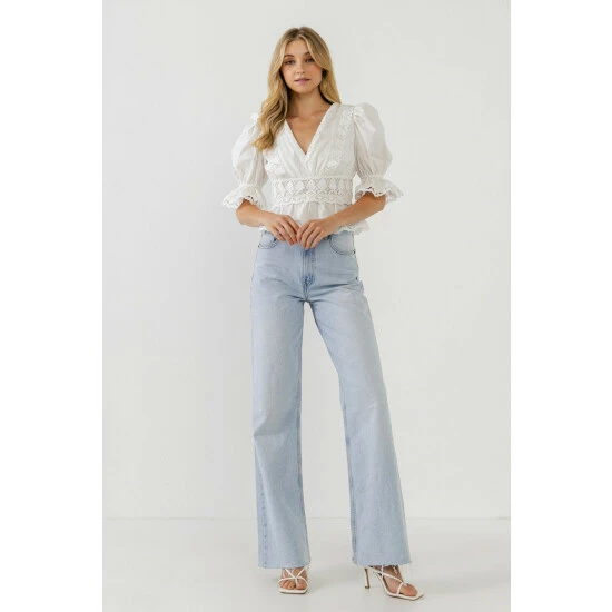 Endless Rose Combination Eyelet Lace Top Tops White - Image 2