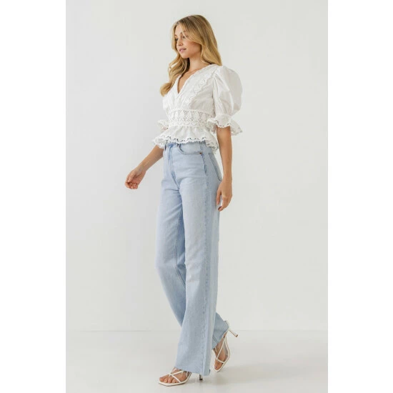 Endless Rose Combination Eyelet Lace Top Tops White - Image 3