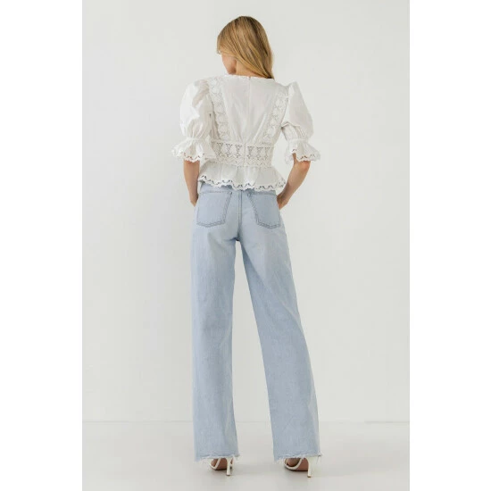 Endless Rose Combination Eyelet Lace Top Tops White - Image 4