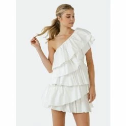 Endless Rose One-Shoulder Ruffled Mini Dress Dresses White