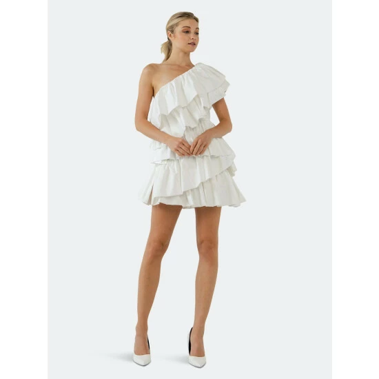 Endless Rose One-Shoulder Ruffled Mini Dress Dresses White - Image 2