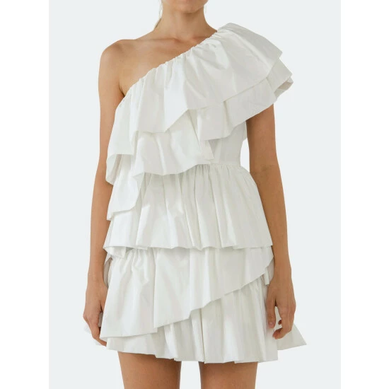 Endless Rose One-Shoulder Ruffled Mini Dress Dresses White - Image 5
