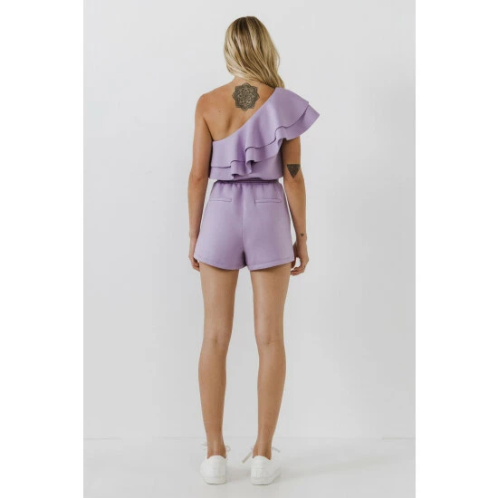 Endless Rose Tiered Layer One Shoulder Romper Jumpsuits & Rompers Lilac - Image 3