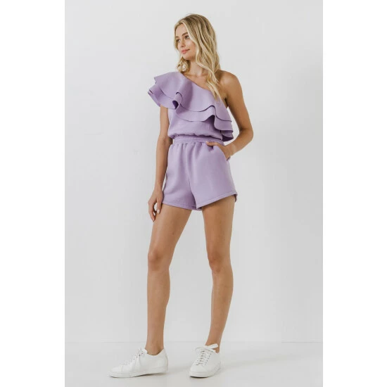 Endless Rose Tiered Layer One Shoulder Romper Jumpsuits & Rompers Lilac - Image 4
