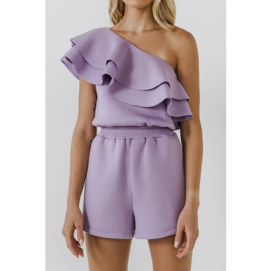 Endless Rose Tiered Layer One Shoulder Romper Jumpsuits & Rompers Lilac - Image 5