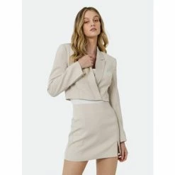 Endless Rose Cropped Boxy Blazer Coats, Jackets & Blazers Taupe