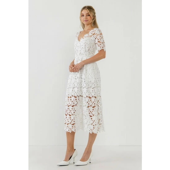 Endless Rose All Over Lace Short Sleeves Midi Dress Dresses White - Image 2