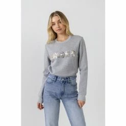 Endless Rose Sequins & Beads Letter Sweatshirt Sweatshirts & Sweaters Emerald