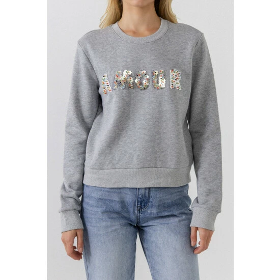 Endless Rose Sequins & Beads Letter Sweatshirt Sweatshirts & Sweaters Emerald - Image 2