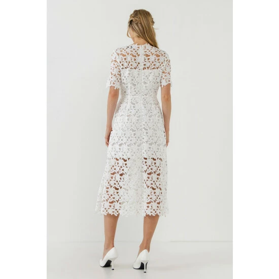 Endless Rose All Over Lace Short Sleeves Midi Dress Dresses White - Image 3
