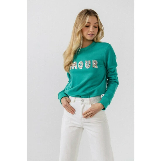 Endless Rose Sequins & Beads Letter Sweatshirt Sweatshirts & Sweaters Emerald - Image 10