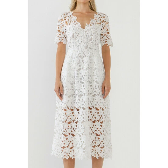 Endless Rose All Over Lace Short Sleeves Midi Dress Dresses White - Image 4
