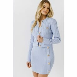 Endless Rose Ribbed Knit Cardigan Sweatshirts & Sweaters Powder Blue