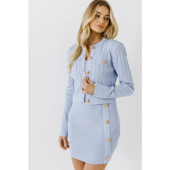 Endless Rose Ribbed Knit Cardigan Sweatshirts & Sweaters Powder Blue