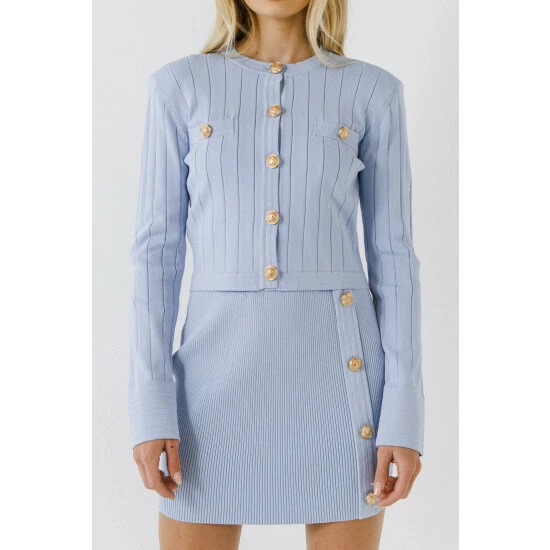 Endless Rose Ribbed Knit Cardigan Sweatshirts & Sweaters Powder Blue - Image 3