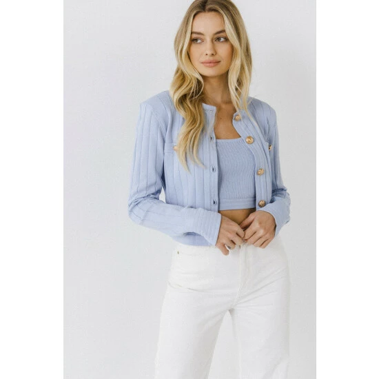 Endless Rose Ribbed Knit Cardigan Sweatshirts & Sweaters Powder Blue - Image 5