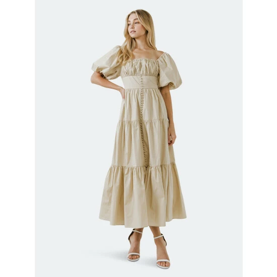 Endless Rose Ruched Corset Maxi Dress Dresses Beige