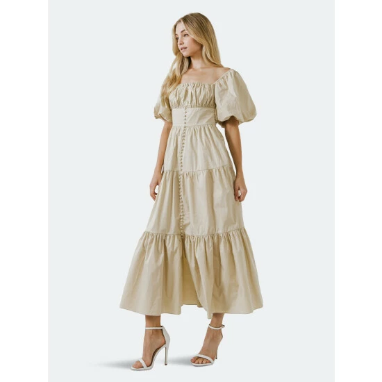 Endless Rose Ruched Corset Maxi Dress Dresses Beige - Image 2