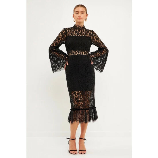 Endless Rose Cut Out Lace Midi Dress Dresses Black - Image 2