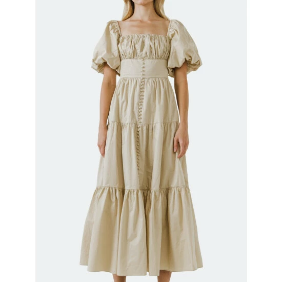 Endless Rose Ruched Corset Maxi Dress Dresses Beige - Image 4