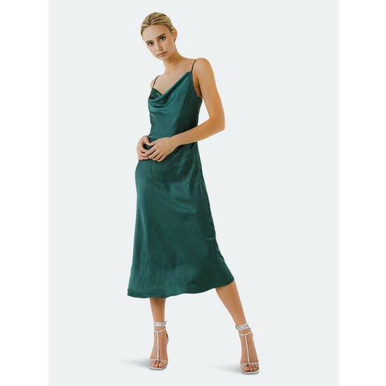 Endless Rose Satin Midi Dress Dresses Black - Image 4