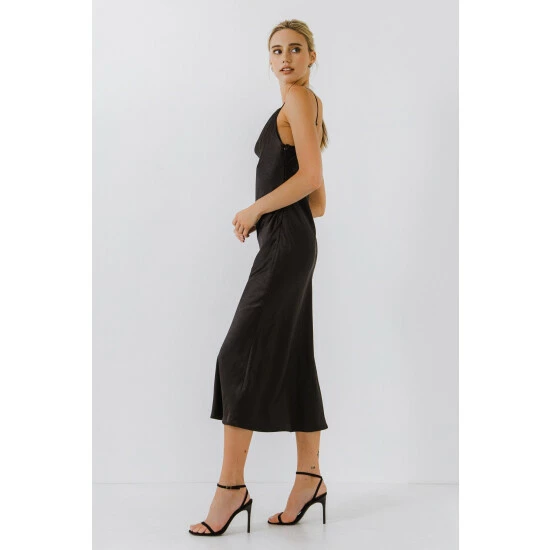 Endless Rose Satin Midi Dress Dresses Black - Image 10