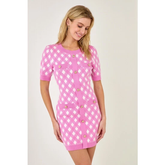 Endless Rose Short Sleeve Gingham Dress Dresses Pink