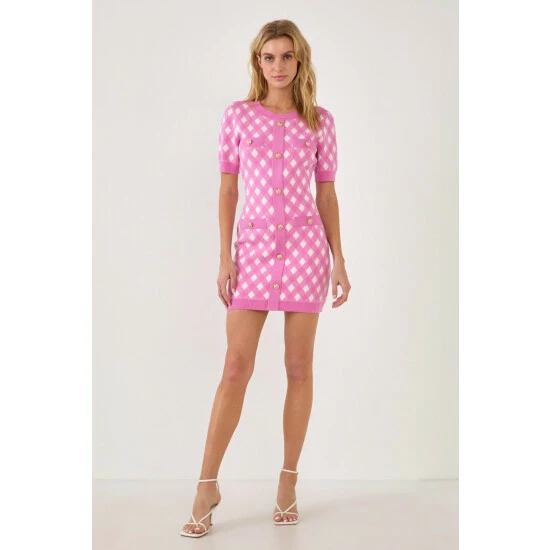 Endless Rose Short Sleeve Gingham Dress Dresses Pink - Image 2
