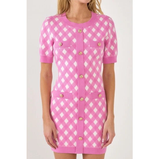 Endless Rose Short Sleeve Gingham Dress Dresses Pink - Image 5