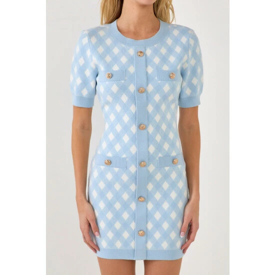 Endless Rose Short Sleeve Gingham Dress Dresses Pink - Image 9