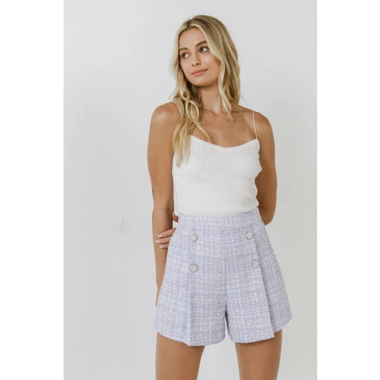 Endless Rose High Waist Tweed Shorts Lilac